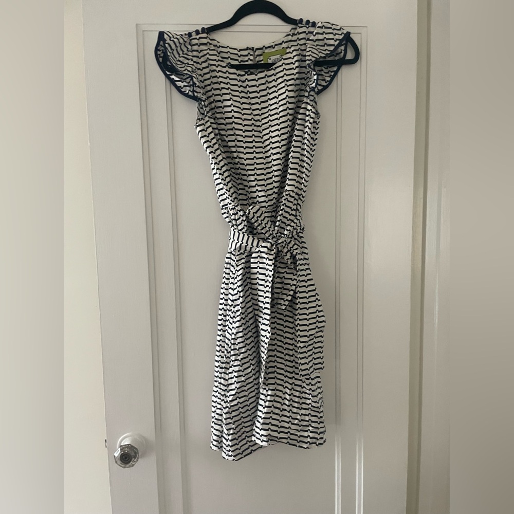 Elizabeth McKay Black and White Striped Midi Dress